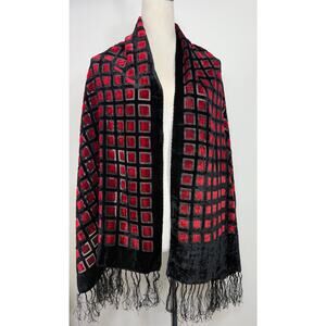 Black & Red Silk Velvet Burnout Scarf | Luxe Statement Wrap